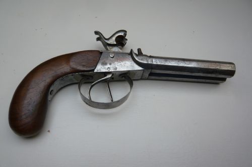 19TH CENTURY DOUBLE BARREL PERCUSSION PISTOL - ADDITIONAL PHOTO 5