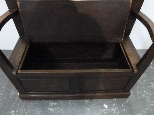 RARE OAK BACON SETTLE HALL SEAT - ADDITIONAL PHOTO 5