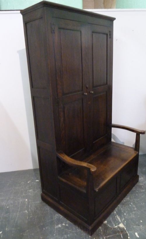 RARE OAK BACON SETTLE HALL SEAT - ADDITIONAL PHOTO 7