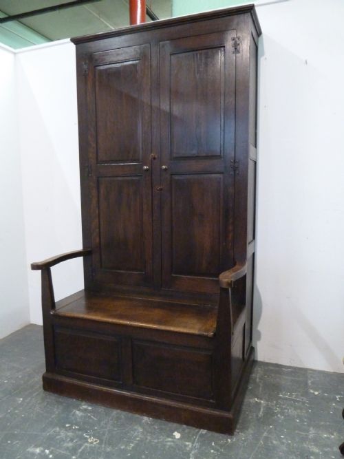 RARE OAK BACON SETTLE HALL SEAT - ADDITIONAL PHOTO 1