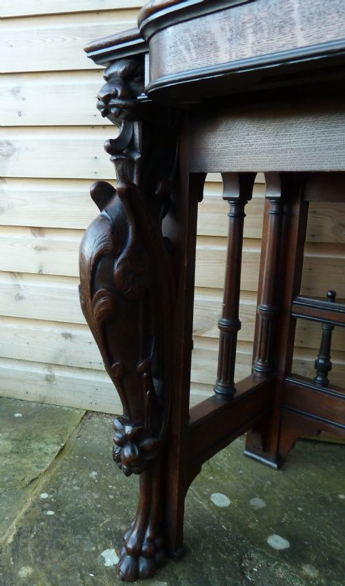 VICTORIAN OAK WRITING TABLE WITH GRIFFIN MOUNTS - ADDITIONAL PHOTO 3