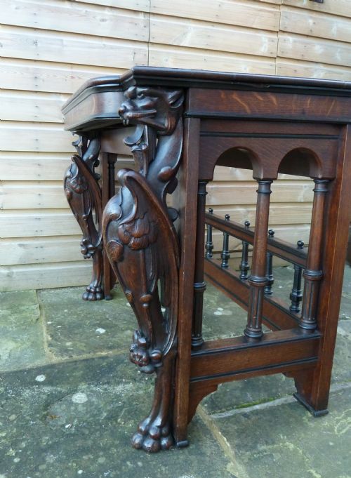 VICTORIAN OAK WRITING TABLE WITH GRIFFIN MOUNTS - ADDITIONAL PHOTO 7