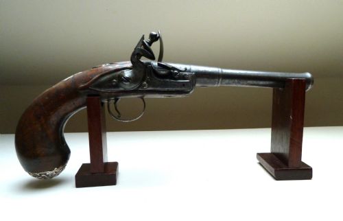 silver mounted queen anne flintlock pistol - CATEGORY: ANTIQUE MISCELLANEOUS - DATED 18TH CENTURY
