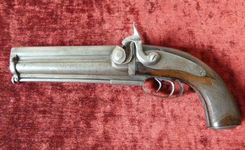 19th century night watchmans double barrel pistol - CATEGORY: ANTIQUE MISCELLANEOUS - DATED 19TH CENTURY