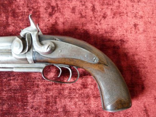19TH CENTURY NIGHT WATCHMANS DOUBLE BARREL PISTOL - ADDITIONAL PHOTO 3
