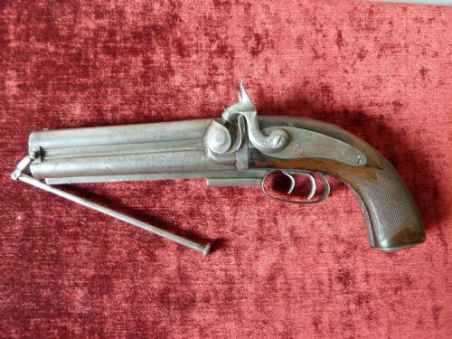 19TH CENTURY NIGHT WATCHMANS DOUBLE BARREL PISTOL - ADDITIONAL PHOTO 4