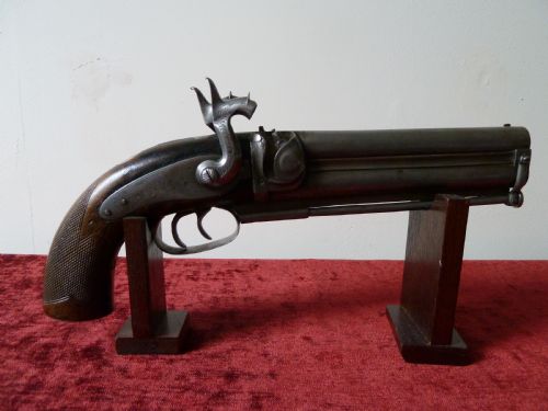 19TH CENTURY NIGHT WATCHMANS DOUBLE BARREL PISTOL - ADDITIONAL PHOTO 7