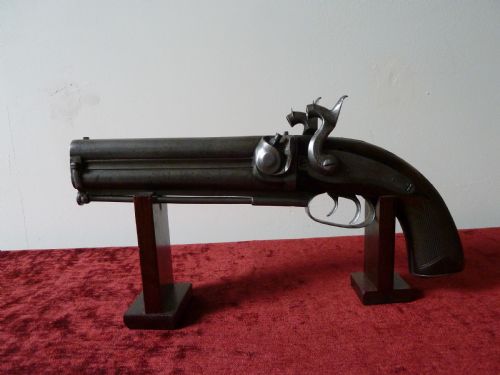 19TH CENTURY NIGHT WATCHMANS DOUBLE BARREL PISTOL - ADDITIONAL PHOTO 8