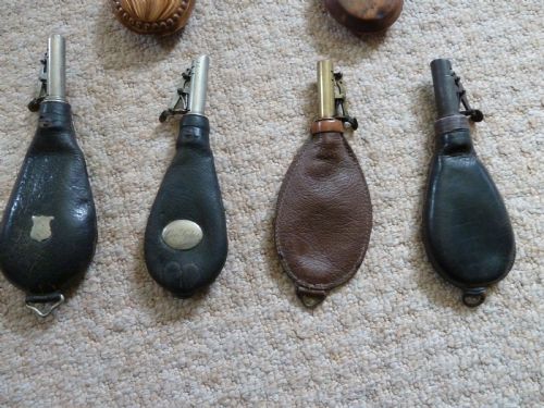 6 19TH CENTURY SHOT OR POWDER FLASKS - ADDITIONAL PHOTO 2