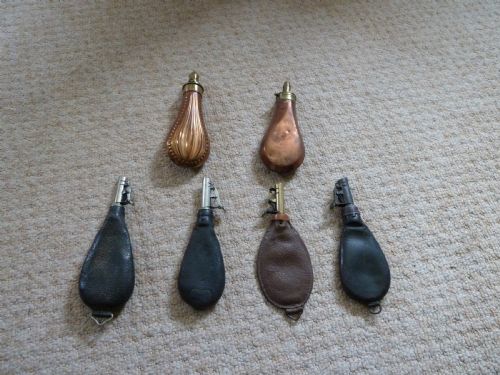 6 19TH CENTURY SHOT OR POWDER FLASKS - ADDITIONAL PHOTO 3