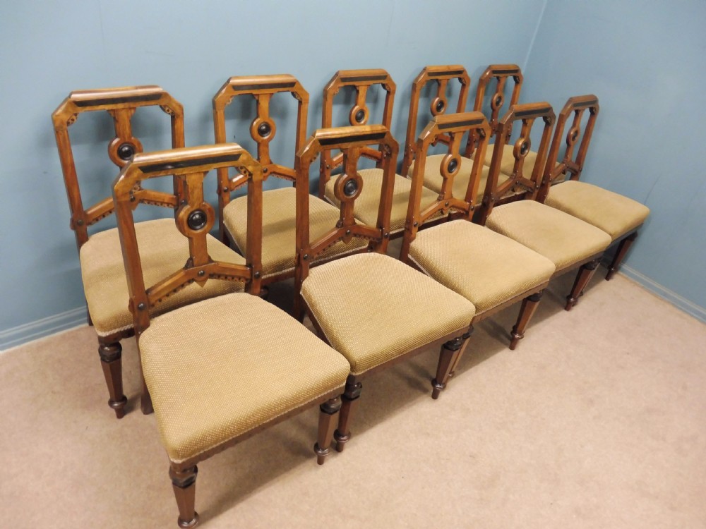 RARE SET OF TEN WALNUT DINING CHAIRS ARTS & CRAFTS MOVEMENT CIRCA 1890 View II