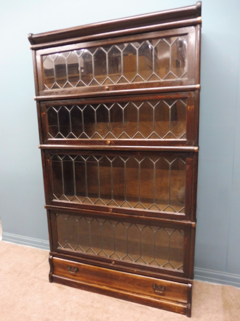 GLOBE WERNICKE OAK LEADED LIBRARY LAWYERS BOOKCASE CIRCA 1900-1920 View VII