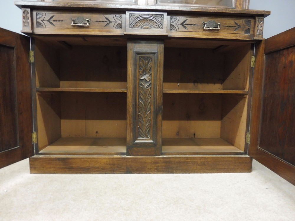 LARGE VICTORIAN CARVED OAK GLAZED BOOKCASE CIRCA 1890 View VI