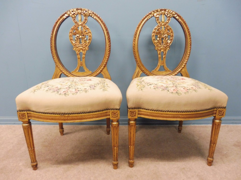 SUPERB PAIR OF ORIGINAL FRENCH GILT 19th CENTURY HALL CHAIRS 