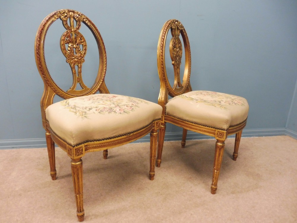 SUPERB PAIR OF ORIGINAL FRENCH GILT 19th CENTURY HALL CHAIRS  View II