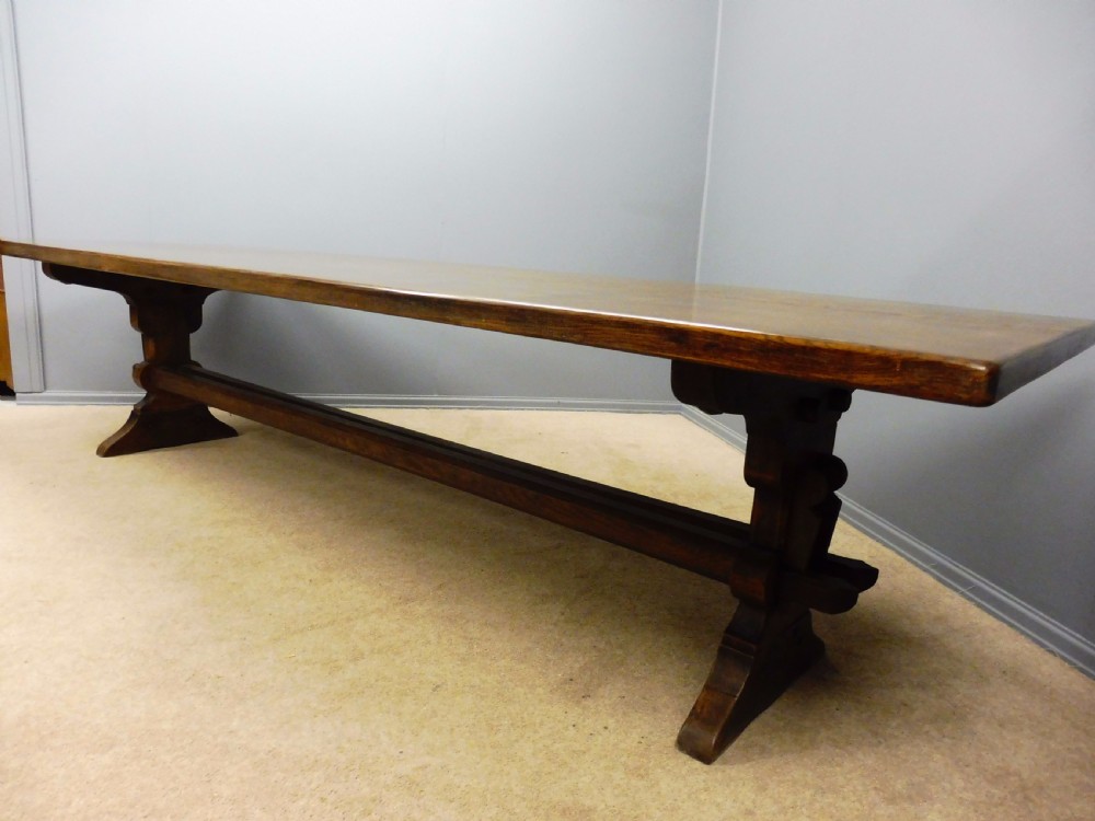 IMPRESSIVE LARGE SOLID OAK REFECTORY TABLE CIRCA 1920 SEATS 12 SUPERB CONDITION View II