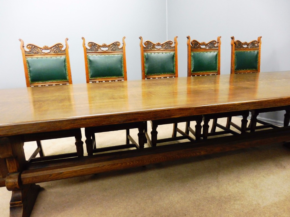 IMPRESSIVE LARGE SOLID OAK REFECTORY TABLE CIRCA 1920 SEATS 12 SUPERB CONDITION View V