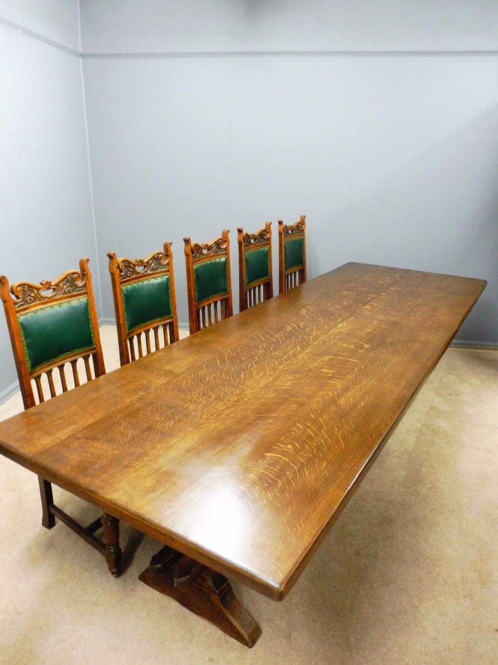 IMPRESSIVE LARGE SOLID OAK REFECTORY TABLE CIRCA 1920 SEATS 12 SUPERB CONDITION View VI