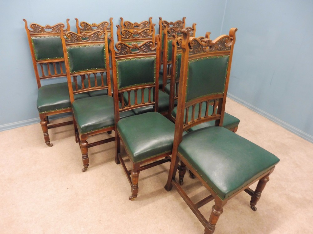 SET OF 10 HIGH BACKED 19th CENTURY OAK DINING CHAIRS CIRCA