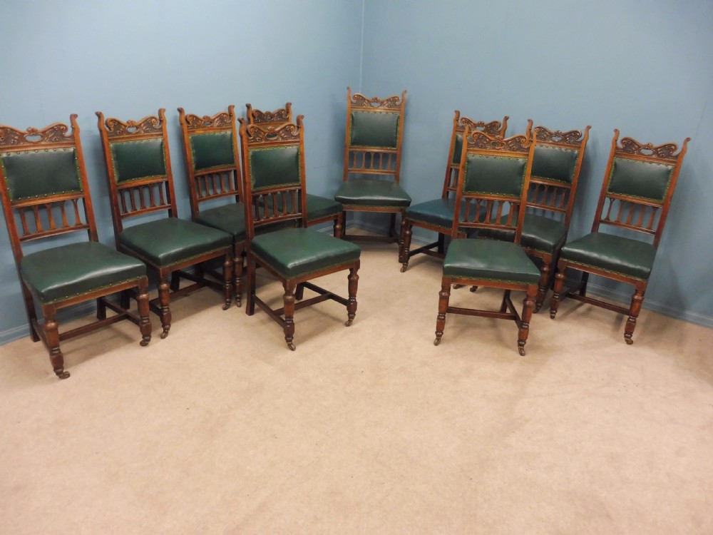 SET OF 10 HIGH BACKED 19th CENTURY OAK DINING CHAIRS CIRCA View III