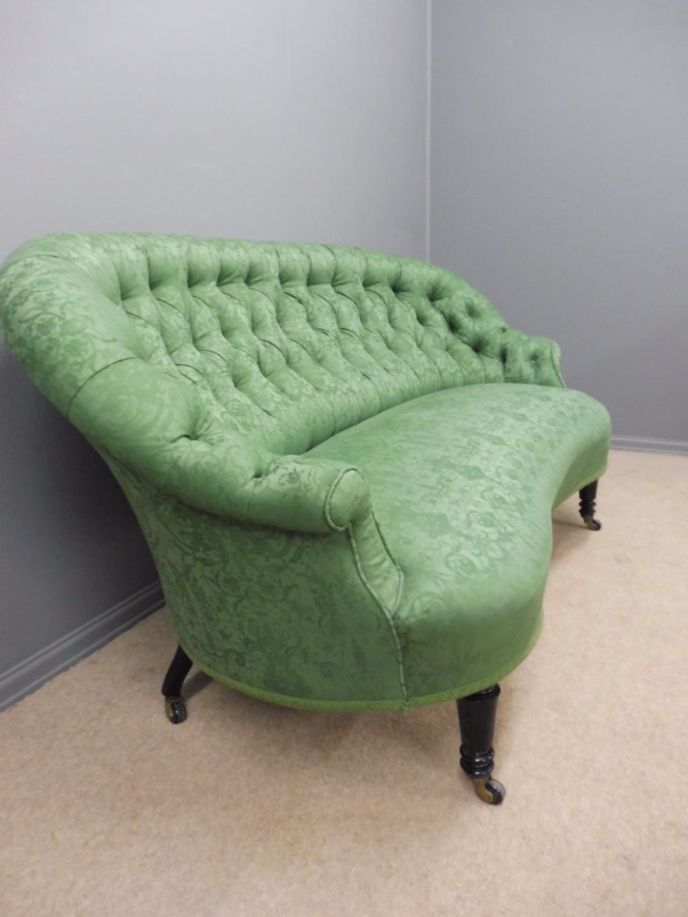 CHARMING CURVED VICTORIAN SOFA ON EBONISED LEGS CIRCA 1890  View III