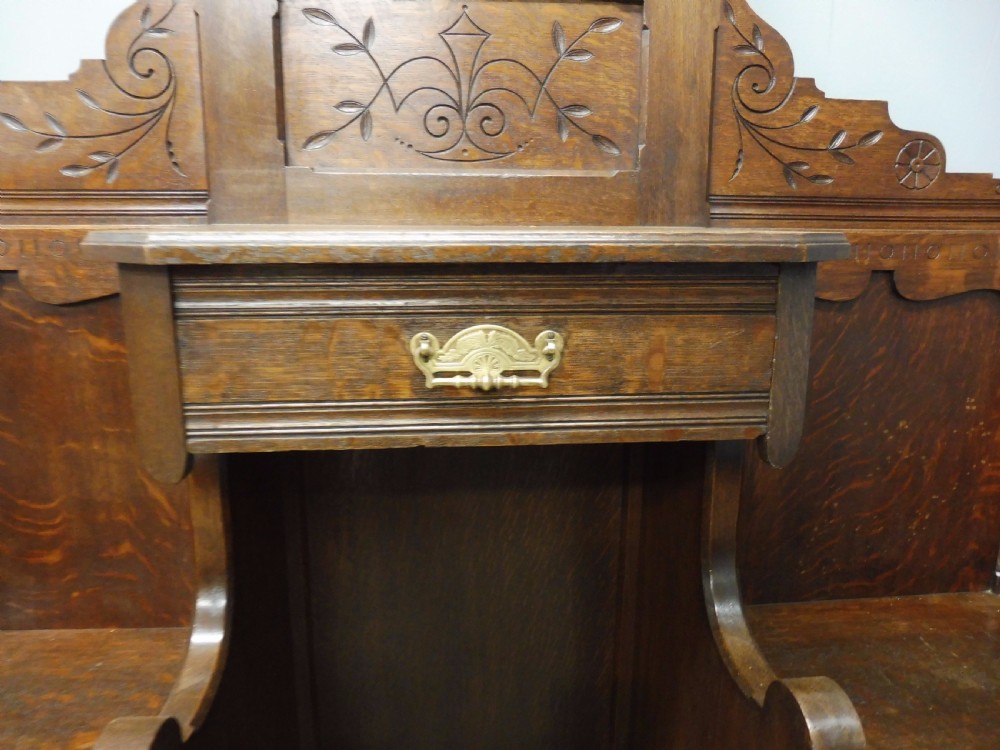 IMPRESSIVE OAK HALL STAND COUNTRY HOUSE DOUBLE SEAT CIRCA 1890 View III