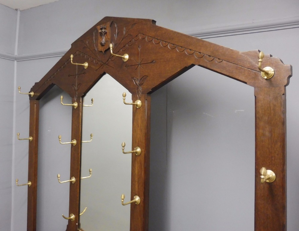 IMPRESSIVE OAK HALL STAND COUNTRY HOUSE DOUBLE SEAT CIRCA 1890 View IV