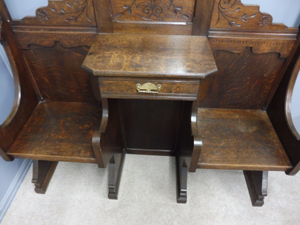 IMPRESSIVE OAK HALL STAND COUNTRY HOUSE DOUBLE SEAT CIRCA 1890 View VII