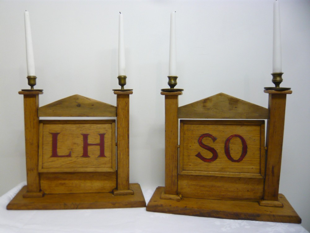 LARGE OAK 19th CENTURY R.A.O.B MEETING ROOM CANDLE STANDS CIRCA 1890 View II