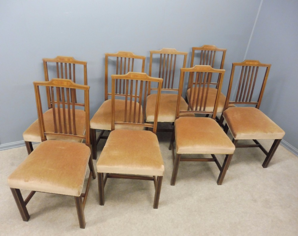 SET OF 8 INLAID MAHOGANY DINING CHAIRS CIRCA 1900 View II