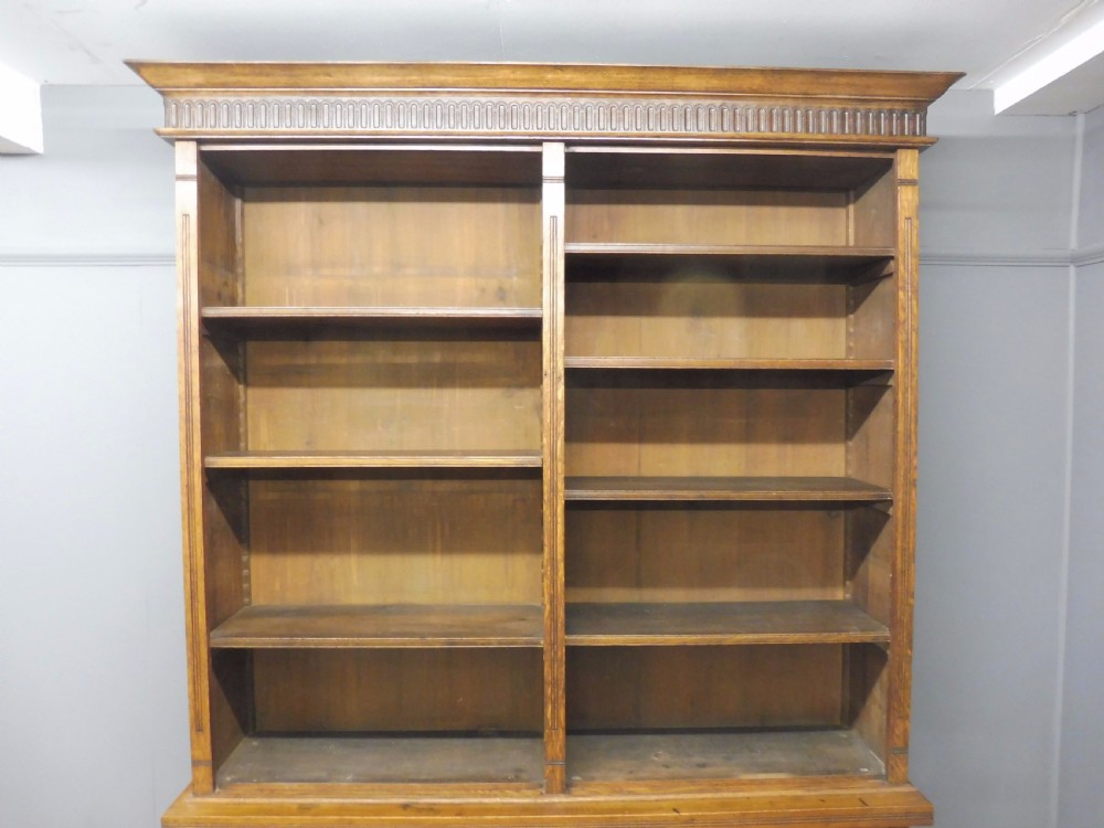 LARGE OAK OPEN TOP BOOKCASE WITH CARVED FRUIT TREE DOORS CIRCA 1900 View IV