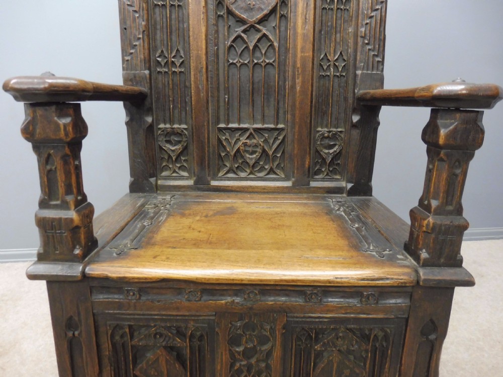 ABSOLUTELY STUNNING 19th CENTURY OAK GOTHIC BOX CHAIR CIRCA 1880 View V