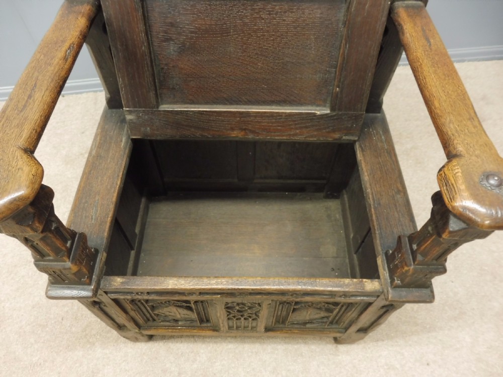 ABSOLUTELY STUNNING 19th CENTURY OAK GOTHIC BOX CHAIR CIRCA 1880 View VIII