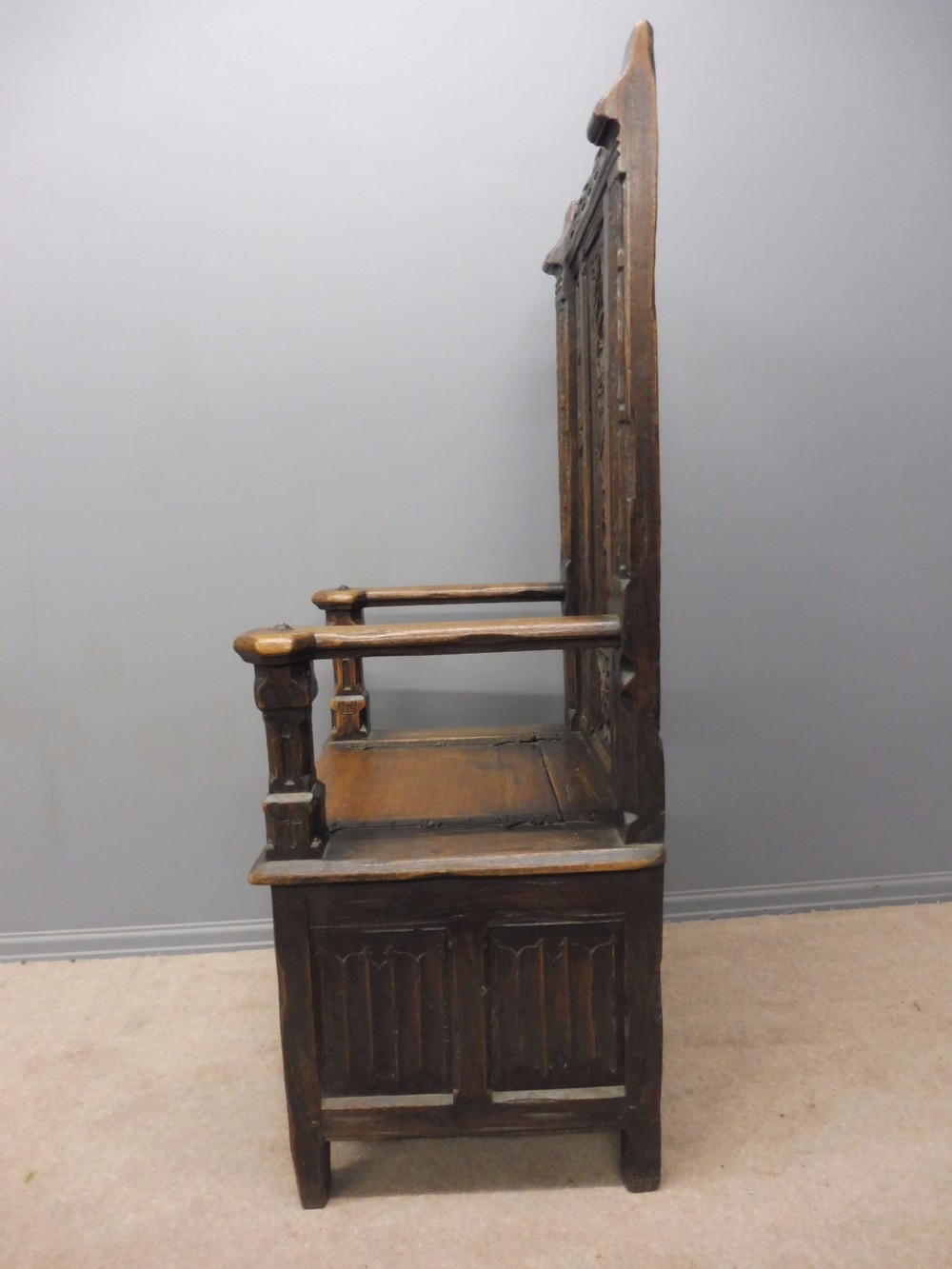 ABSOLUTELY STUNNING 19th CENTURY OAK GOTHIC BOX CHAIR CIRCA 1880 View XIV