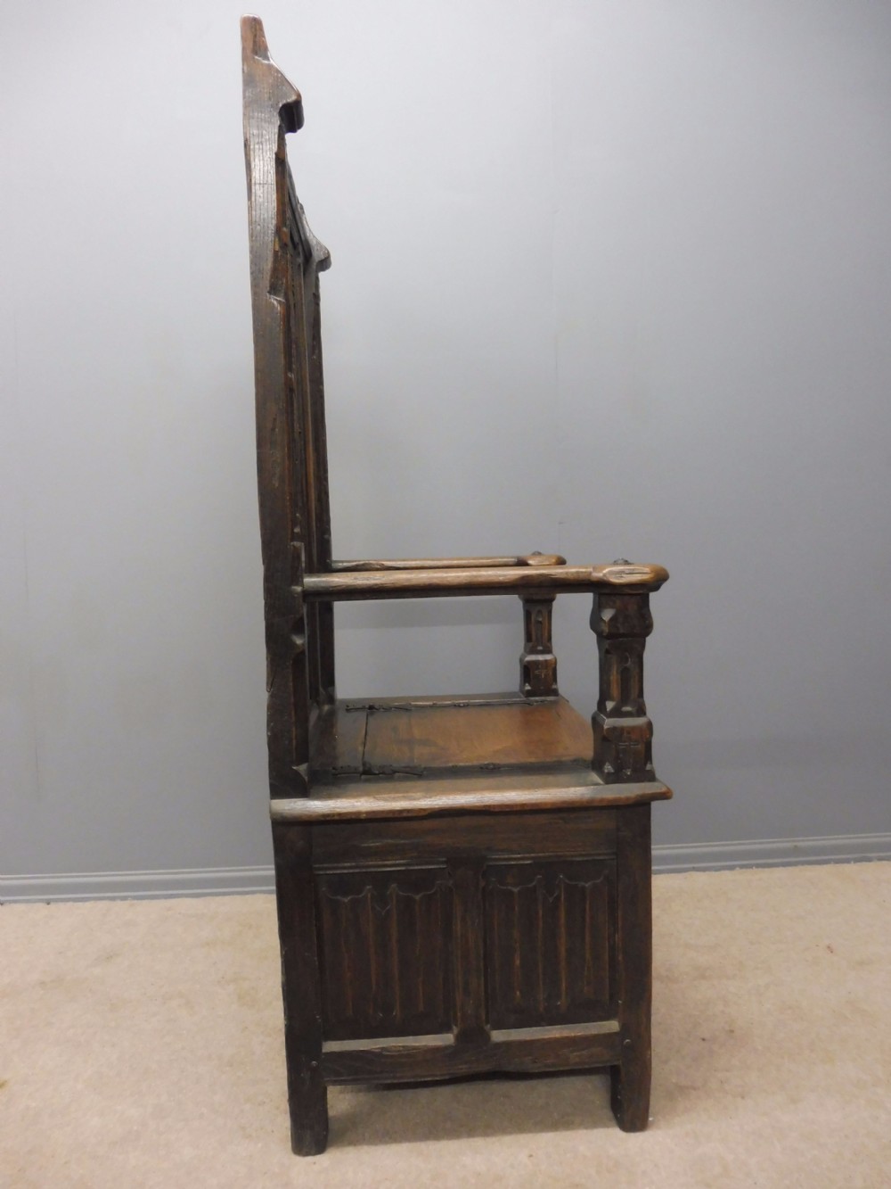 ABSOLUTELY STUNNING 19th CENTURY OAK GOTHIC BOX CHAIR CIRCA 1880 View XVI