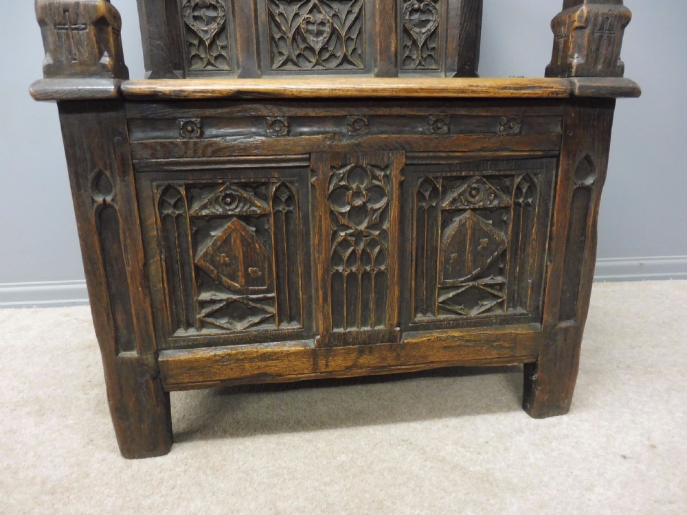 ABSOLUTELY STUNNING 19th CENTURY OAK GOTHIC BOX CHAIR CIRCA 1880 View XIX
