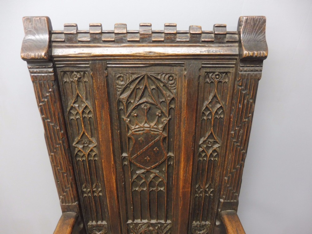 ABSOLUTELY STUNNING 19th CENTURY OAK GOTHIC BOX CHAIR CIRCA 1880 View XX