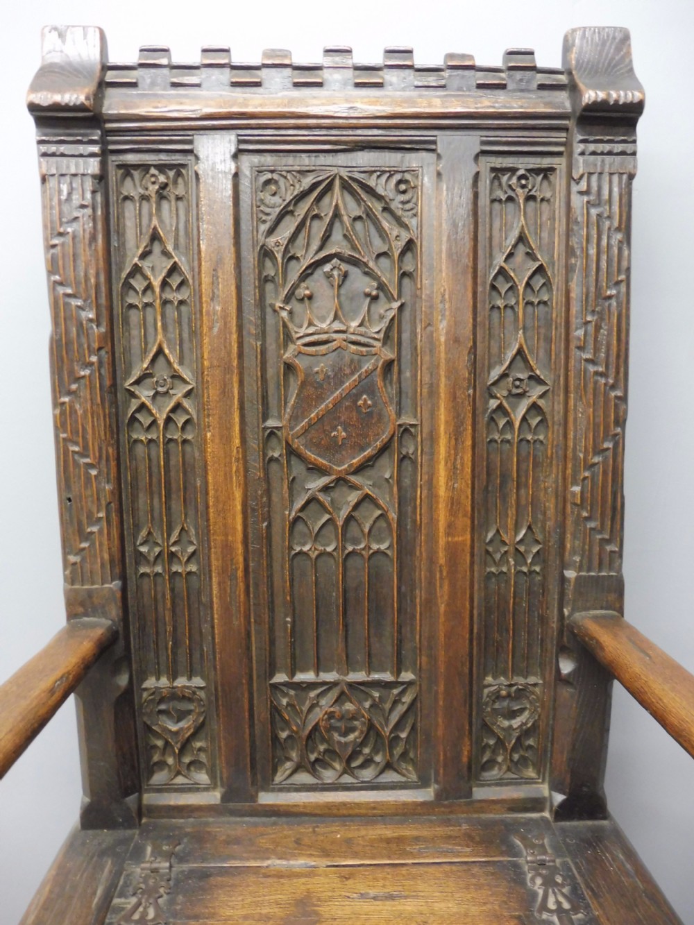 ABSOLUTELY STUNNING 19th CENTURY OAK GOTHIC BOX CHAIR CIRCA 1880 View XXI