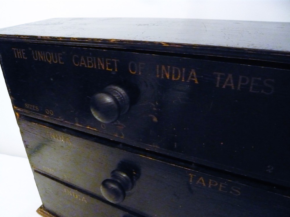 c1920 INDIA TAPE 3 DRAWER CABINET RETAIL SHOP CABINET RARE MINIATURE DRAWERS View III