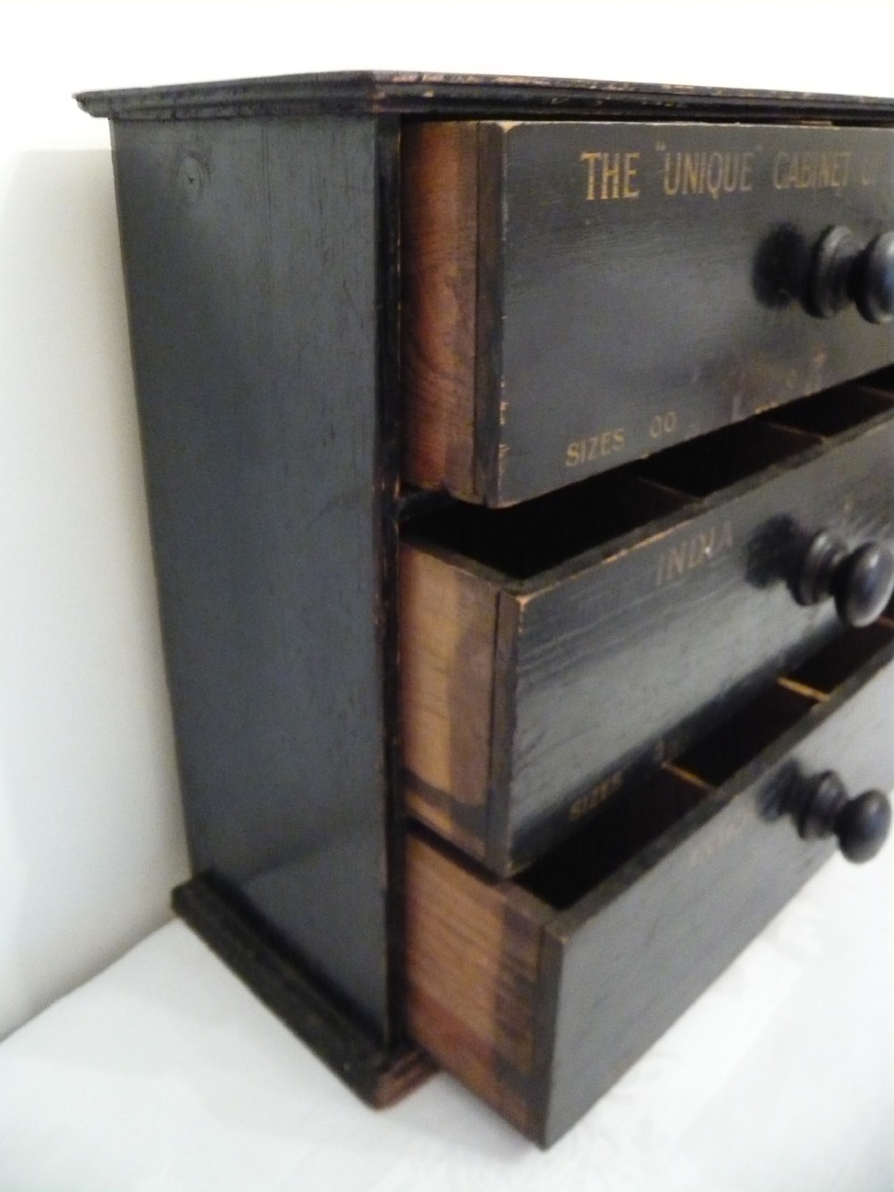 c1920 INDIA TAPE 3 DRAWER CABINET RETAIL SHOP CABINET RARE MINIATURE DRAWERS View VII