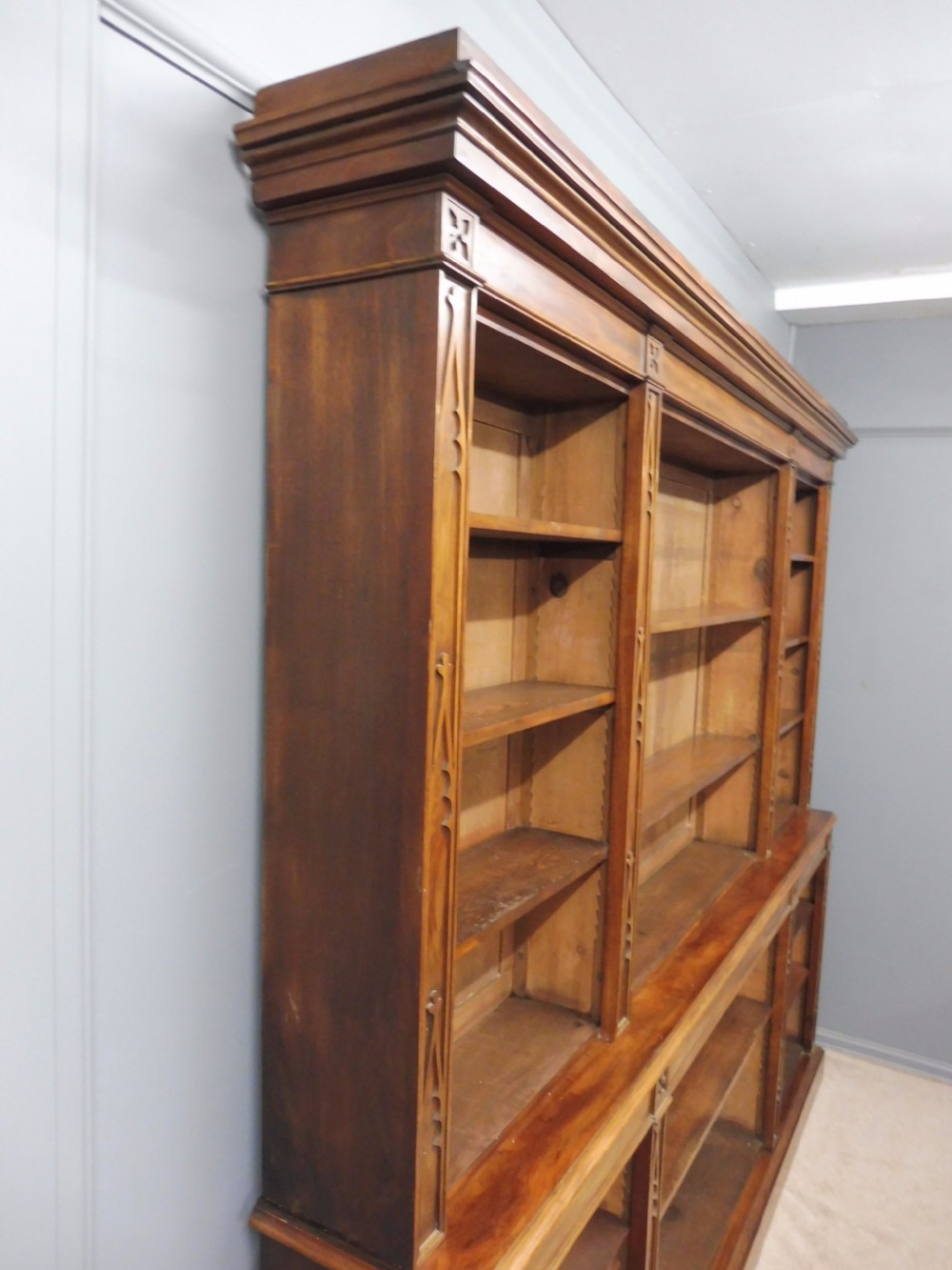 LARGE 19TH CENTURY MAHOGANY OPEN BOOKCASE View V