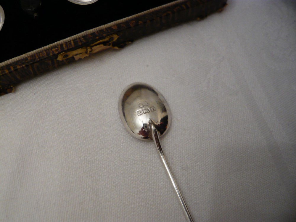SILVER COFFEE BEAN SPOONS STYLISH BOXED SET OF 6 CIRCA 1924 View IV