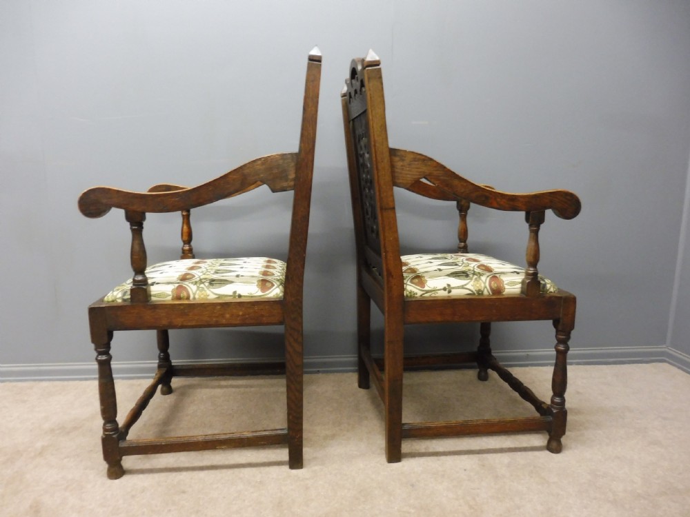 SUPERB PAIR OF OAK 19TH CENTURY GOTHIC INSPIRED ARTS AND CRAFTS ARMCHAIRS View V
