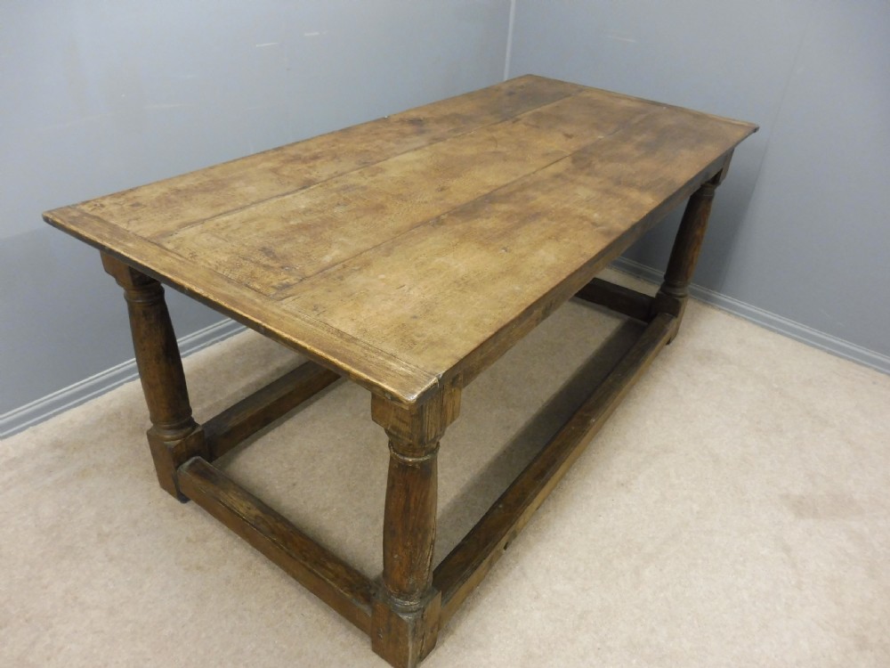 ANTIQUE OAK 3 PLANK DINING TABLE CIRCA 1800 View V