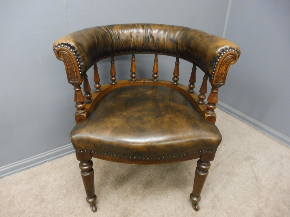 VICTORIAN OAK AND LEATHER DESK OR LIBRARY CHAIR View X