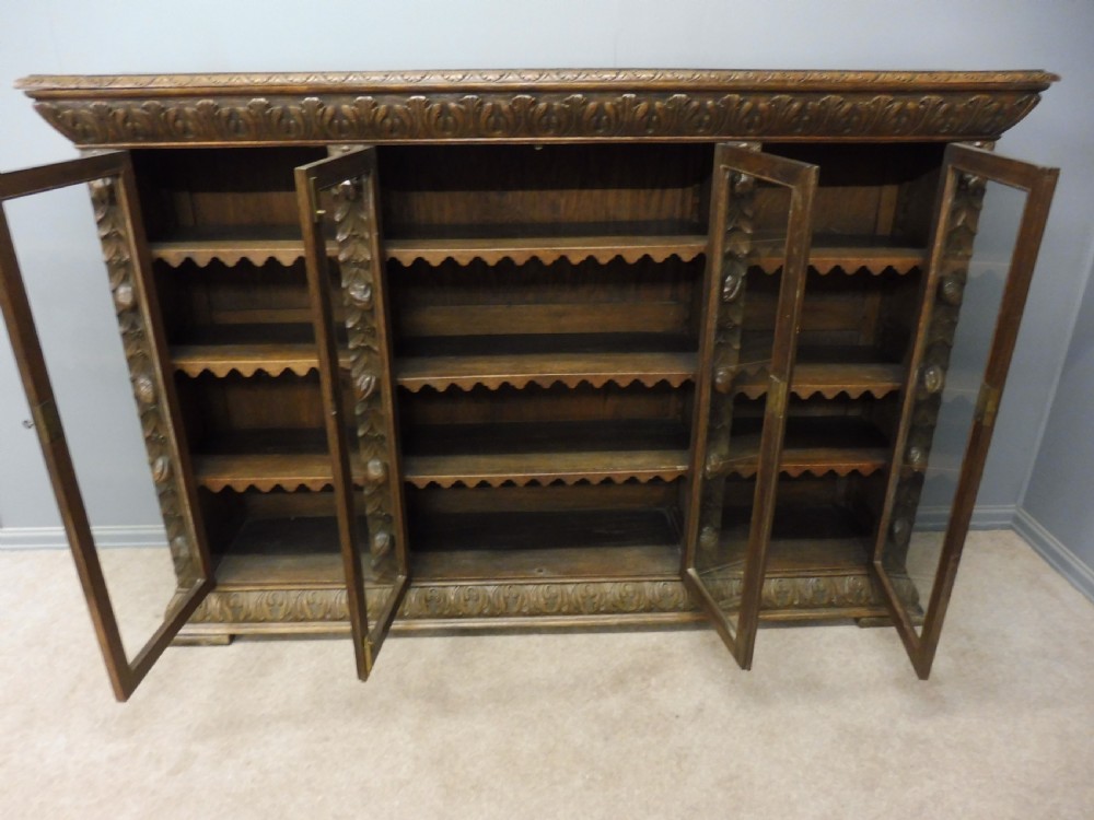 CARVED OAK 4 DOOR BOOKCASE CIRCA 1890 View IX