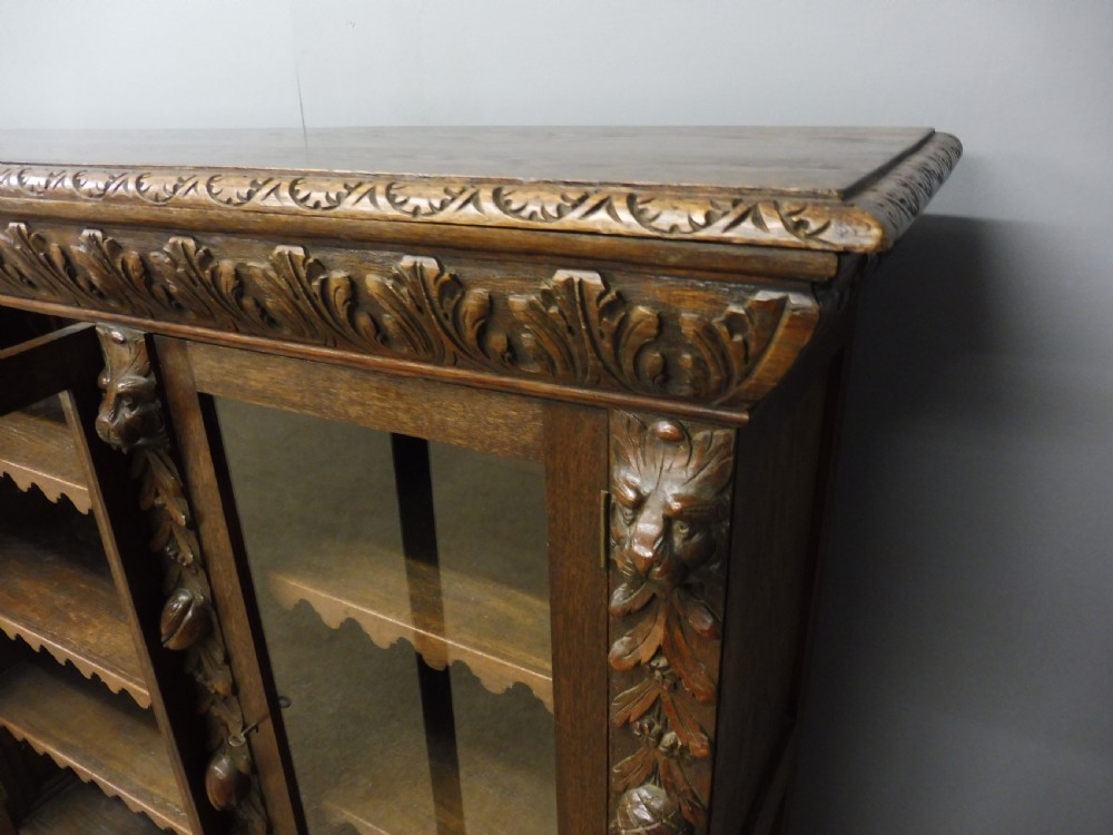 CARVED OAK 4 DOOR BOOKCASE CIRCA 1890 View XI