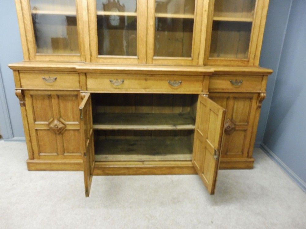 LARGE VICTORIAN OAK BREAKFRONT LIBRARY BOOKCASE View VI
