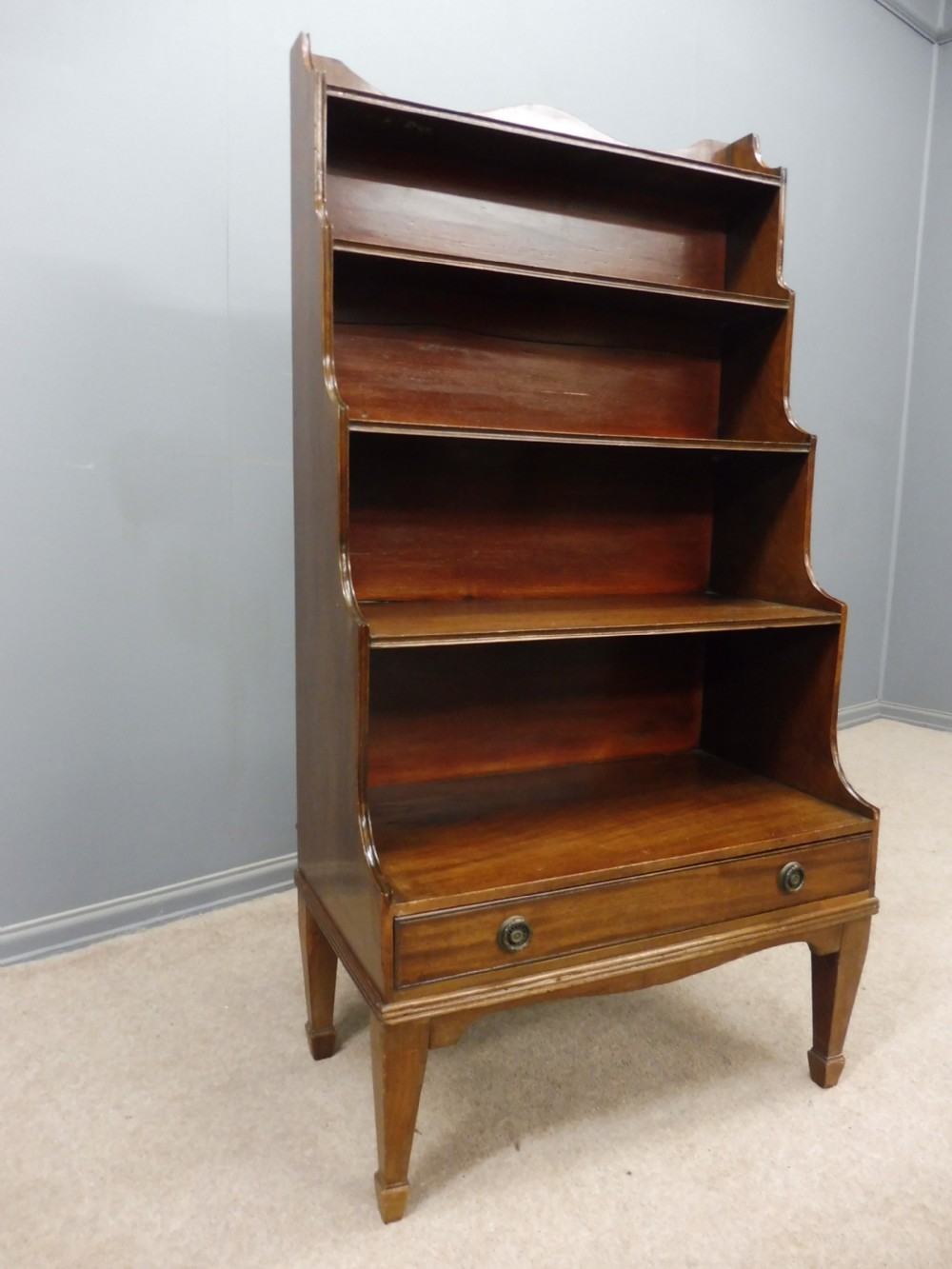 SMALL 19TH CENTURY MAHOGANY WATERFALL BOOKCASE View III