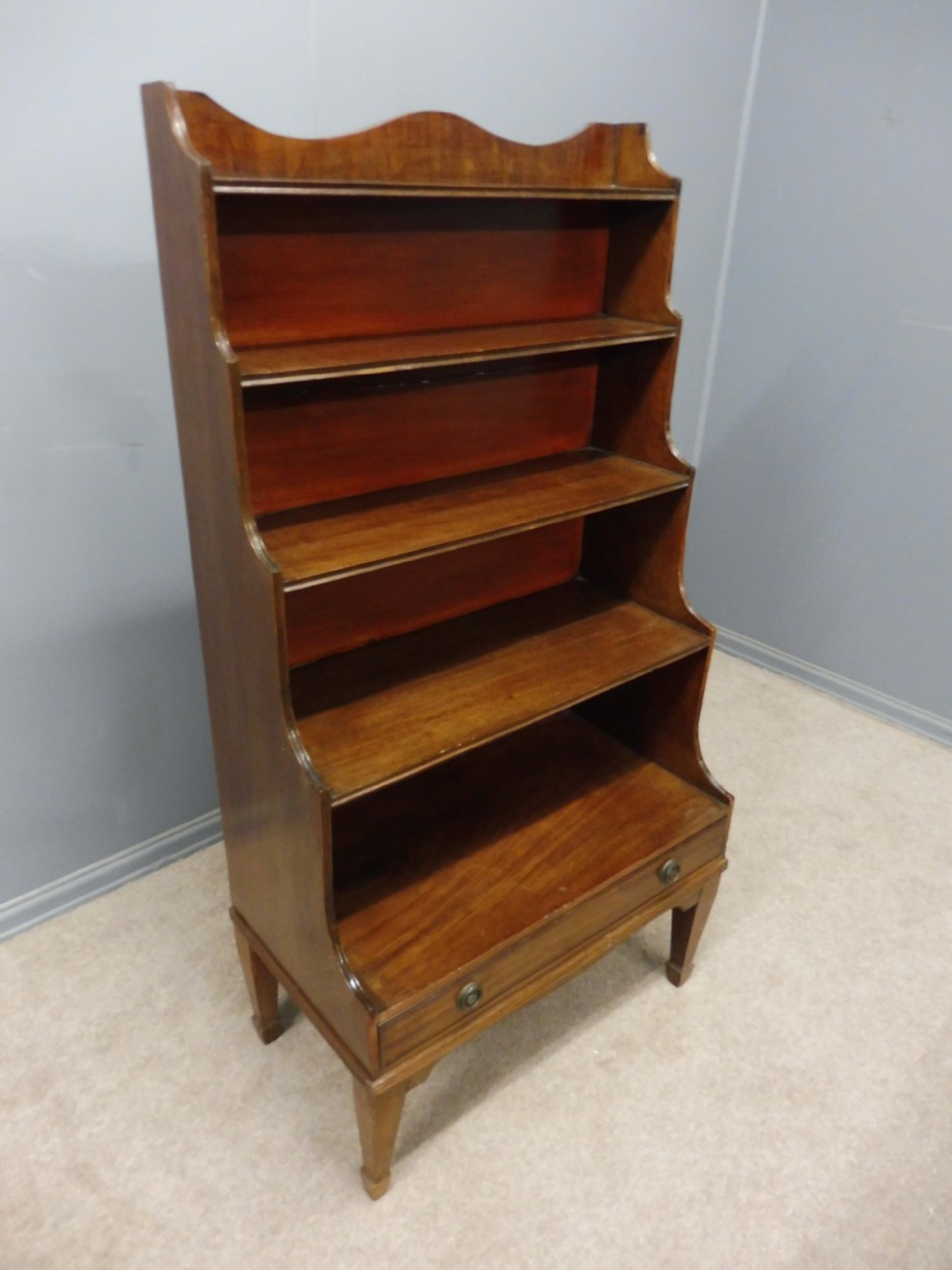 SMALL 19TH CENTURY MAHOGANY WATERFALL BOOKCASE View XI
